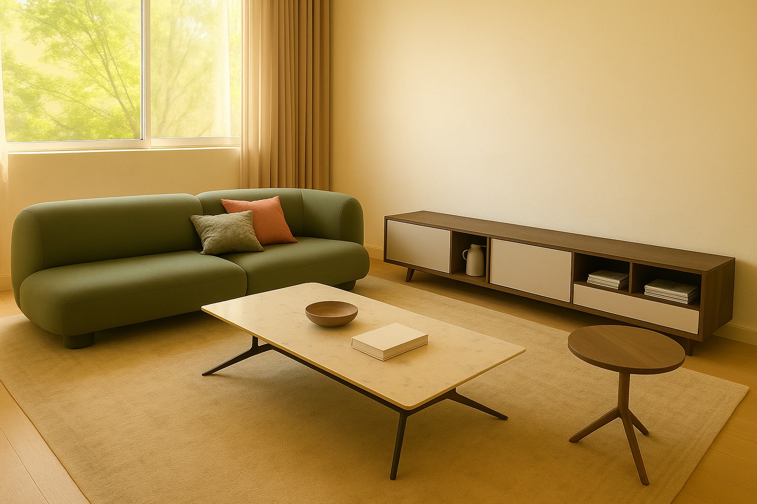 Living room after AI virtual sofa replacement