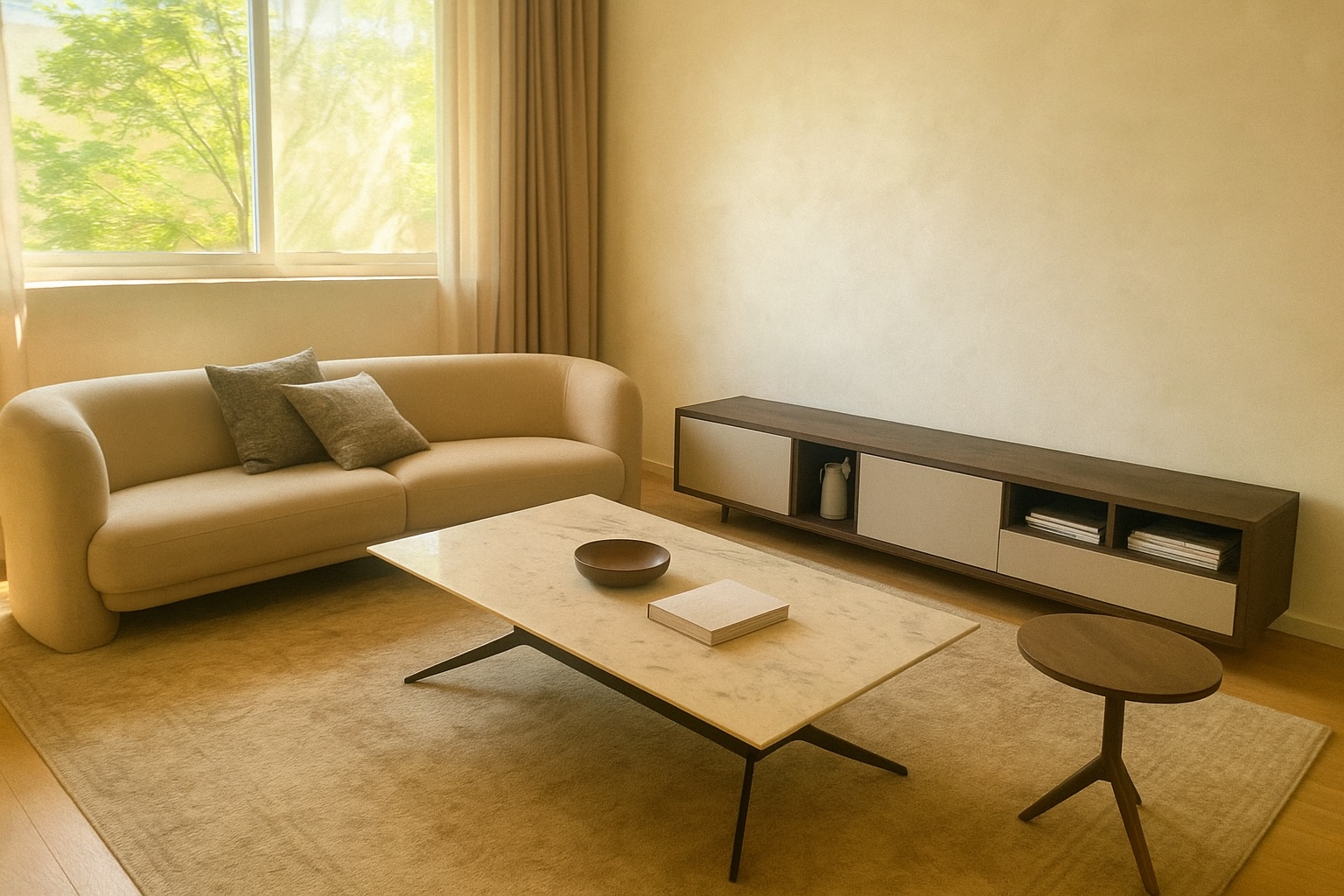 Original living room layout with old sofa