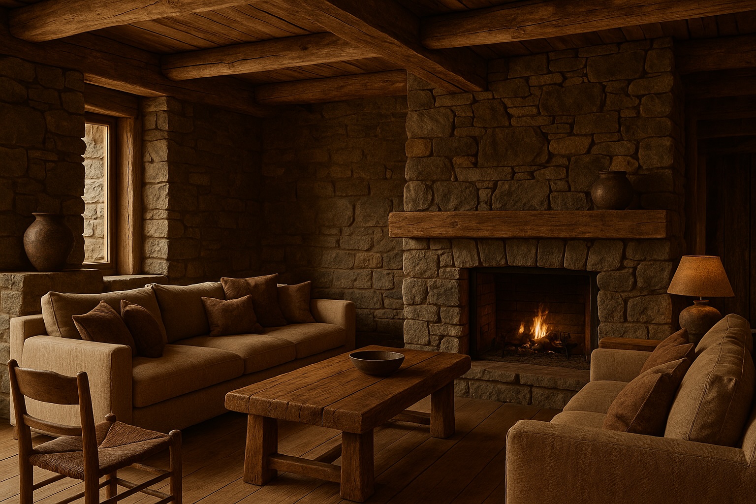 Natural stone and wood interior inspiration for Organic Modern Style